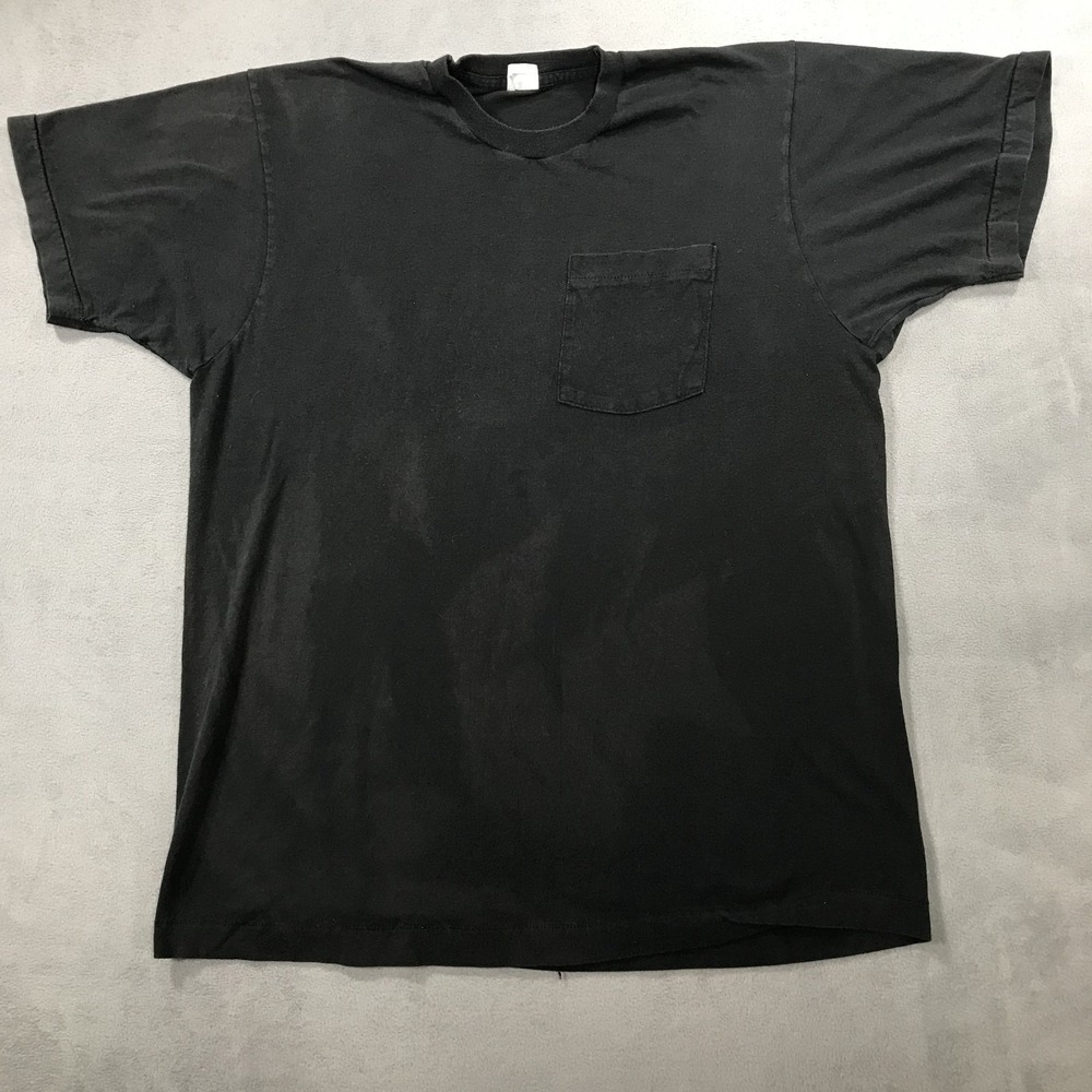Vintage 80s Blank T Shirt Mens L Selvedge Pocket Single Stitch FOTL Grunge Fade
